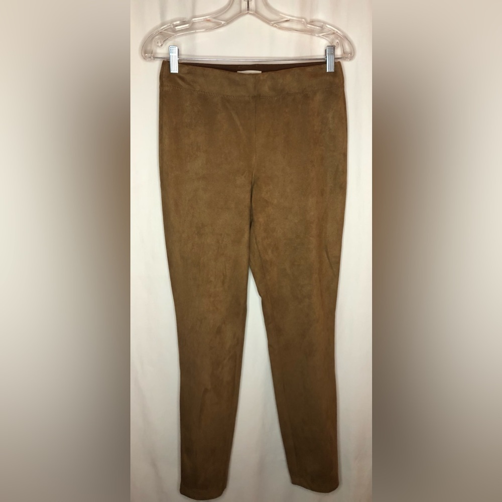 Max Studio Faux Suede Stretch Medium Rise Pants in Brown